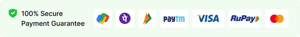 100% Secure Payment Guarantee - GPay, PhonePe, UPI, Paytm, Visa, RuPay, Mastercard